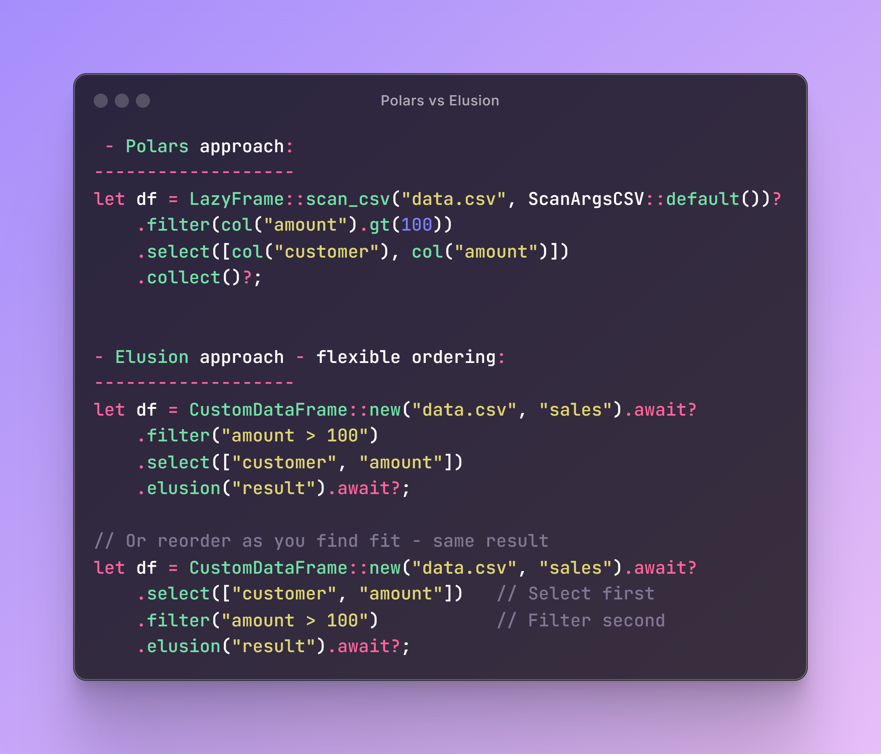 Rust DataFrame Alternatives to Polars: Meet Elusion v4.0.0