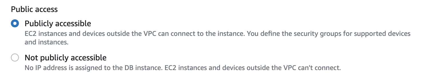 You can set public access for the database