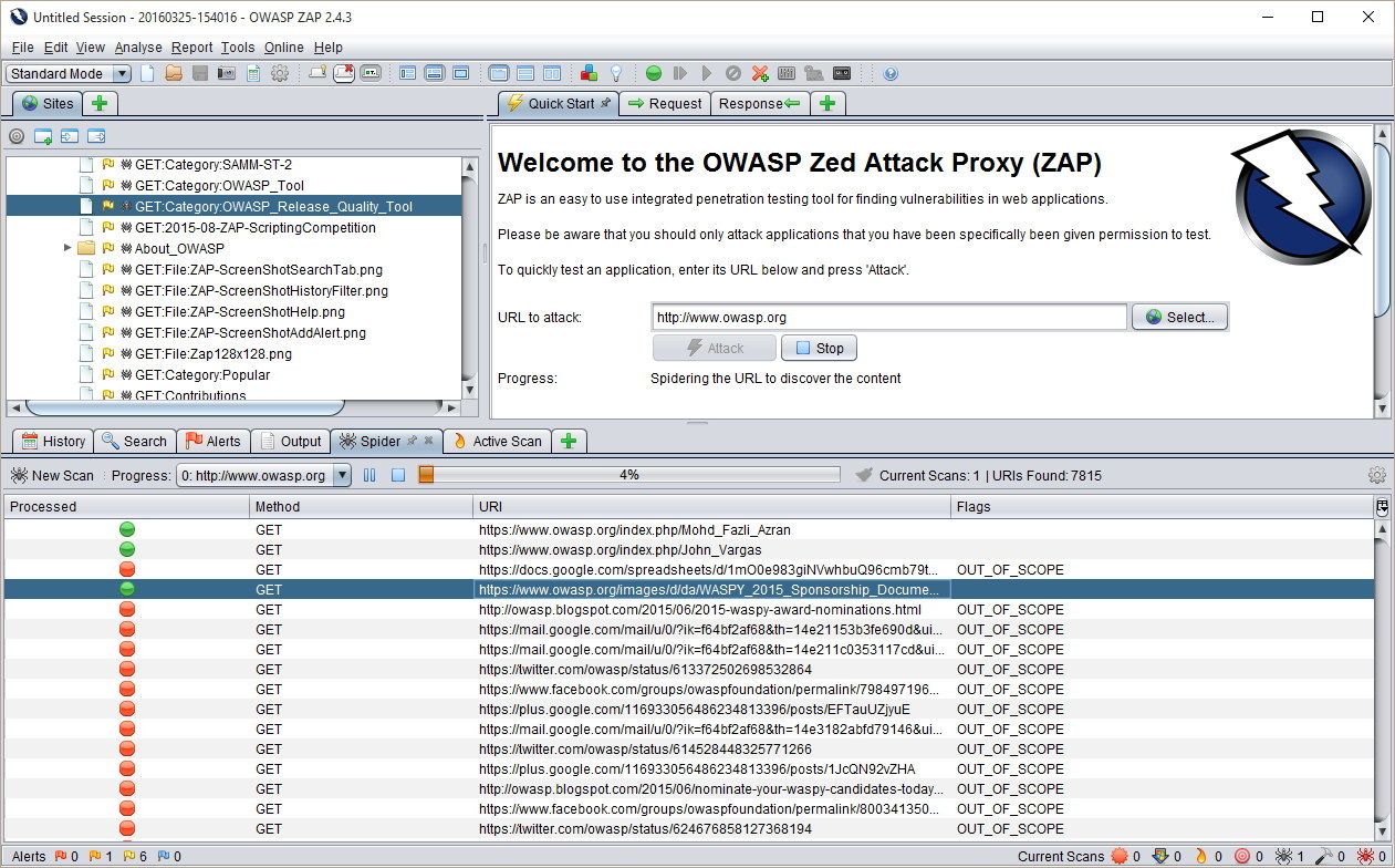 OWASP ZAP interface