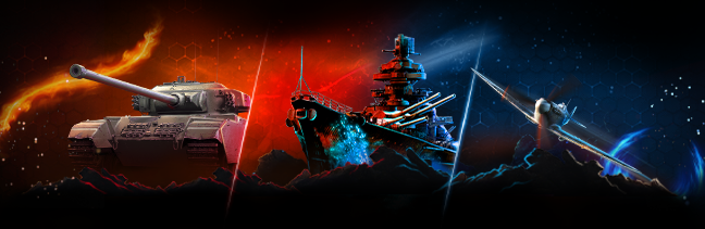 Promotional artwork featuring World of Tanks, World of Warships, and World of Warplanes. ©Wargaming.net. All rights reserved. Used for illustrative purposes.