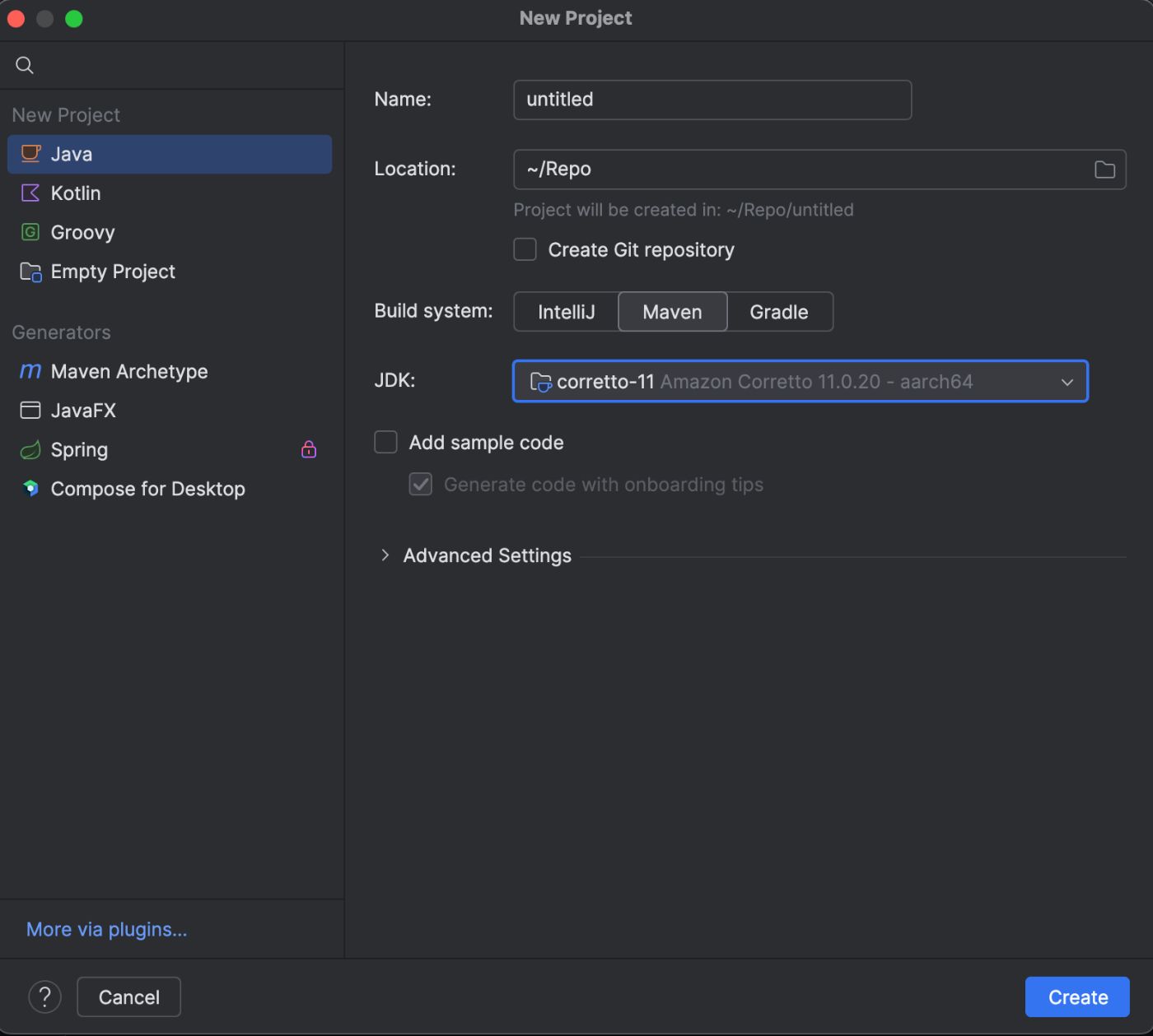 Creating a New Project on IntelliJ