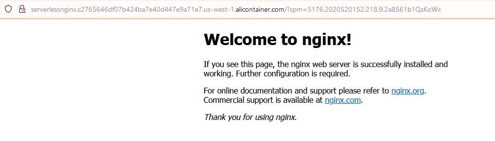 Nginx развернут в Serverless Kubernetes и доступен через Ingress
