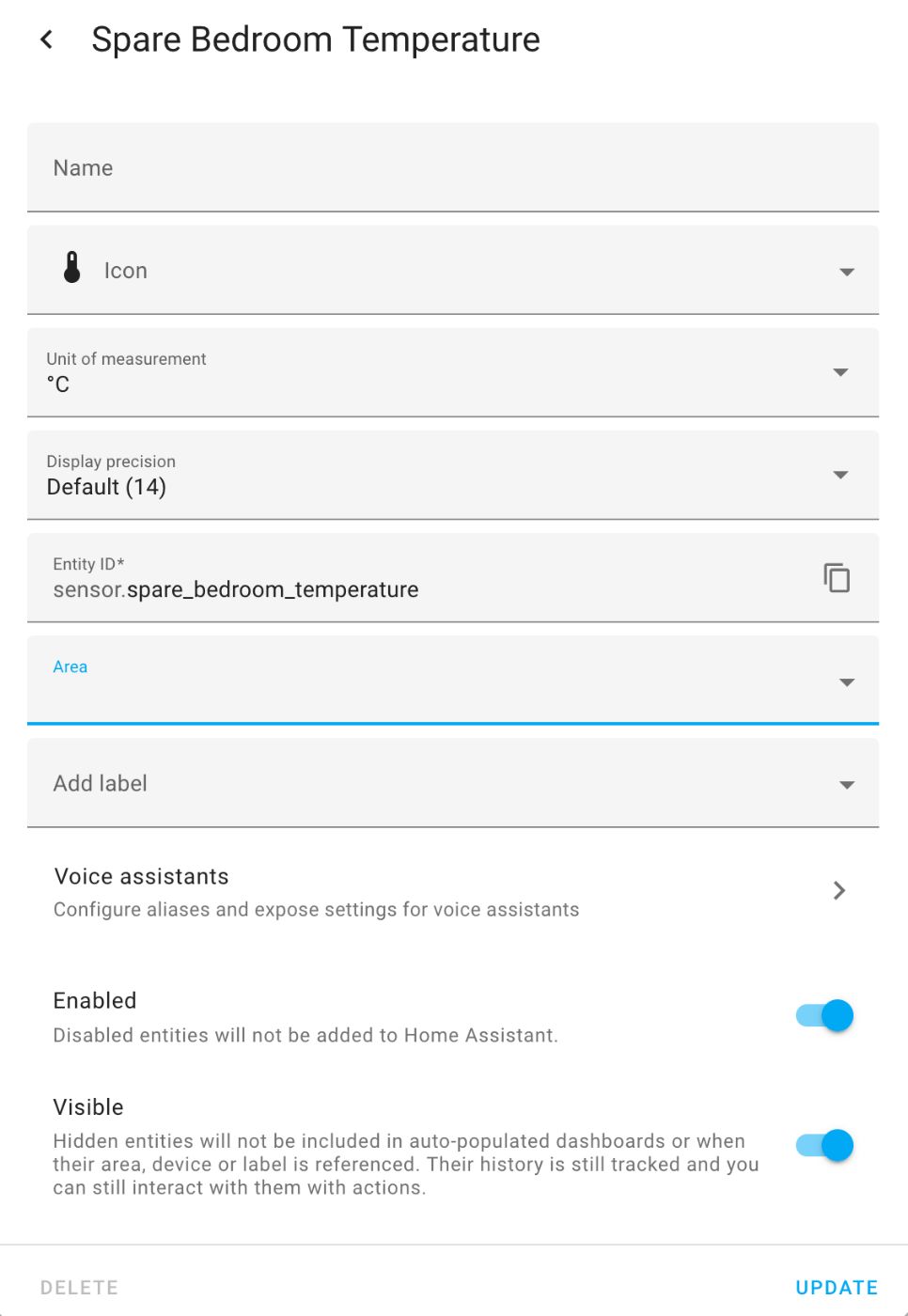 Home Assistant displaying the new temperature entity