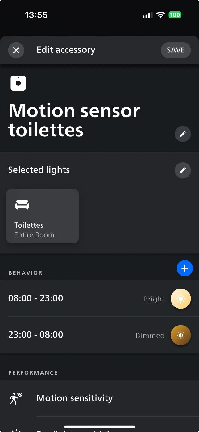 Hue Motion Sensor on the app