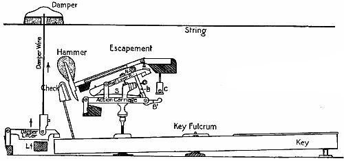  Fig. 135.—The striking mechanism of a "grand" piano.