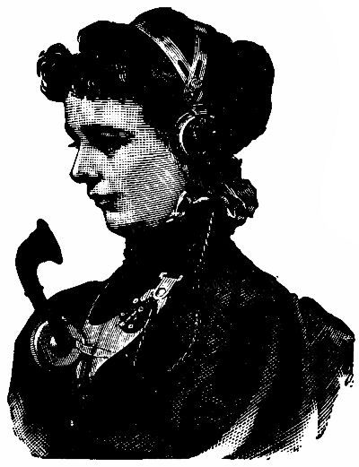 Fig. 65.—The headdress of an operator at a telephone exchange. The receiver is fastened over one ear, and the transmitter to the chest.
