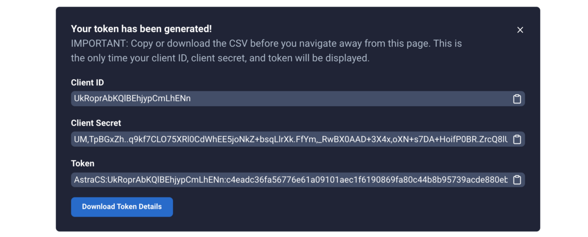 Download your Astra DB Token from here.