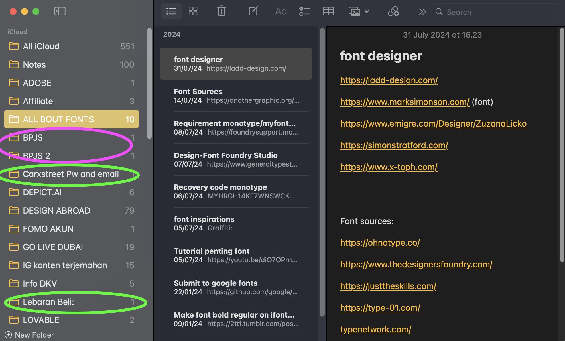 This is the screenshot of my Apple Notes