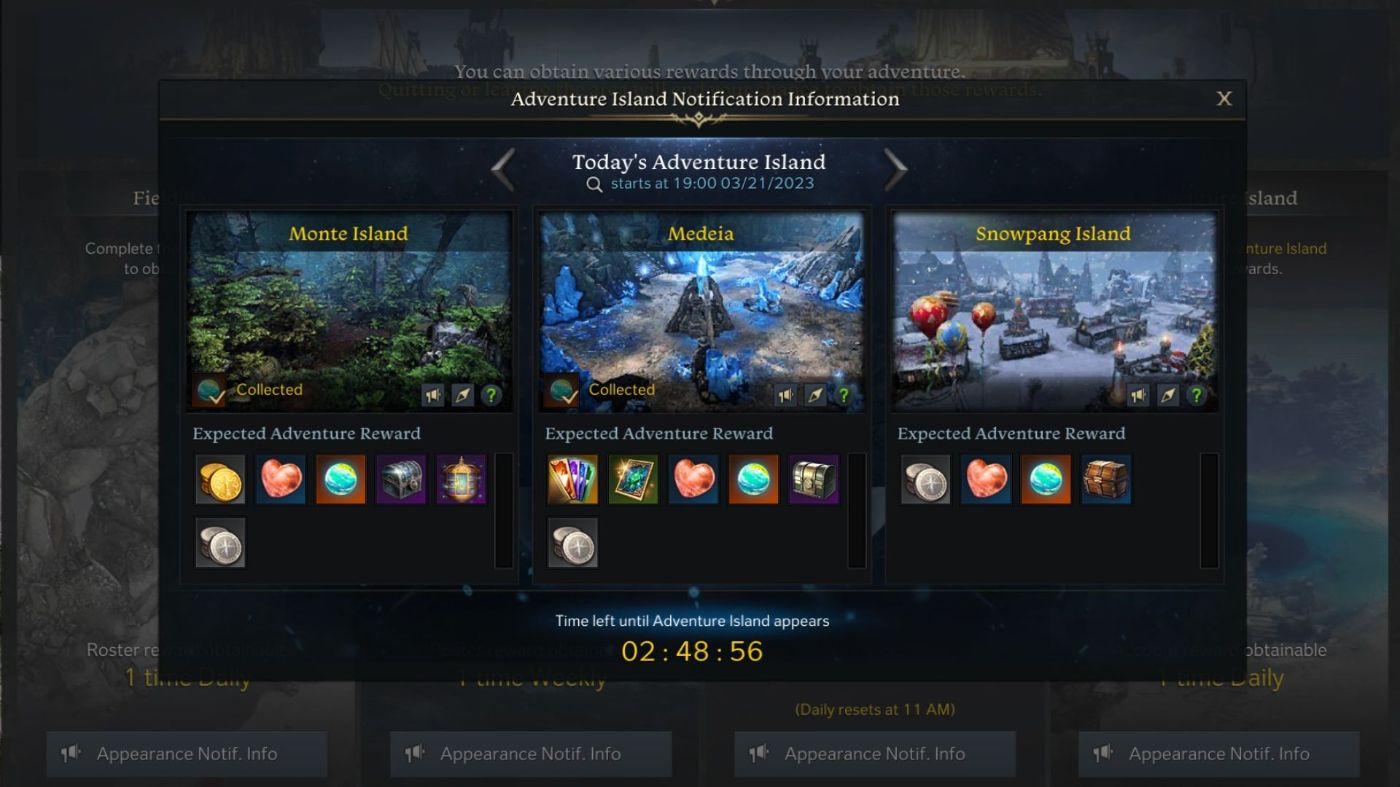 Daily Adventure Islands have gold rewards in Lost Ark.