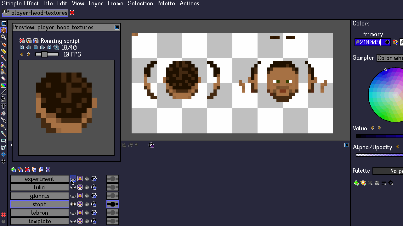 The rotating head animation is generated from the texture by a preview script