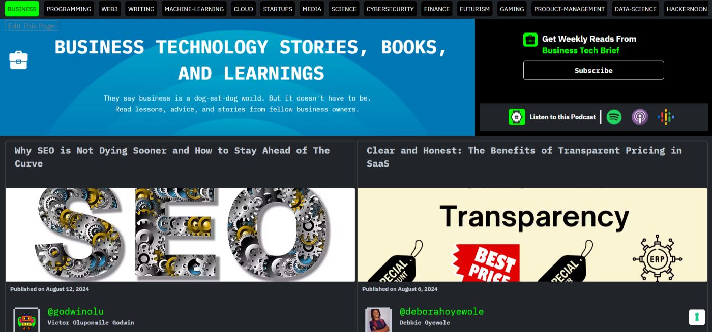 The Business Tech Category Homepage on HackerNoon